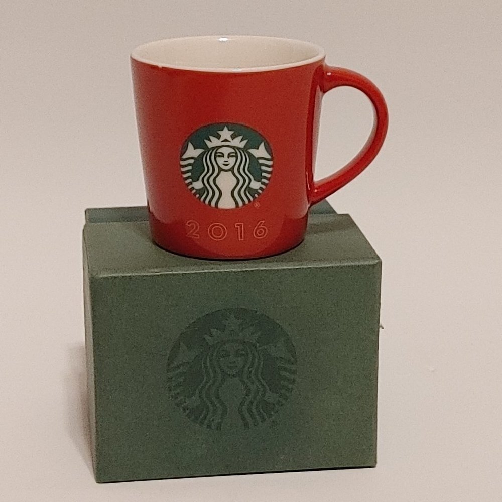 New in box 2016 Starbucks 3 oz Espresso Cup Mini Mug Christmas Red Gift Ornament